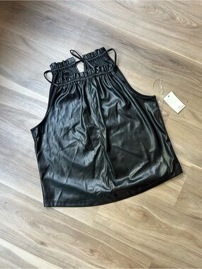 New with tags Ava James Black Faux Leather Halter Tank Top - Women